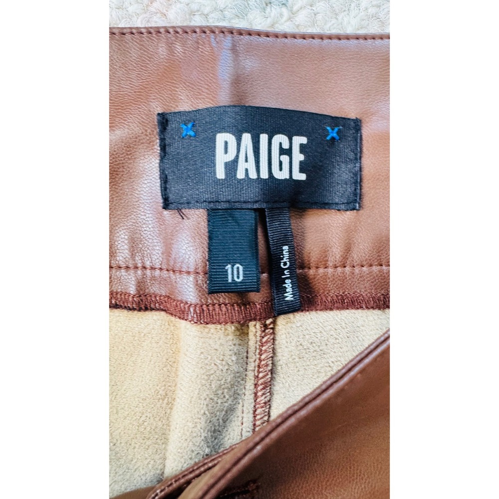 Paige High Rise Pleated Mayslie Jogger Pants, Faux Leather Cognac, Size 10, NEW - Picture 7 of 9
